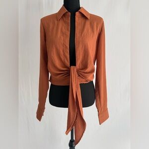 NWT Meshki Rust Tie Open Front Blouse Boho Festival Top Coachella Desert Chic